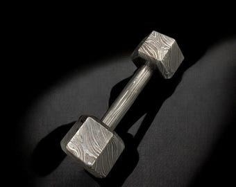 Damascus Steel Dumbbell Handmade Collectible Art Unique Gym Decor Fitness Gift Groomsmen Gift