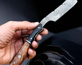 Hand Forged Damascus Steel Straight Razor Black & Brown Pakka Wood Handle Personalized Blade