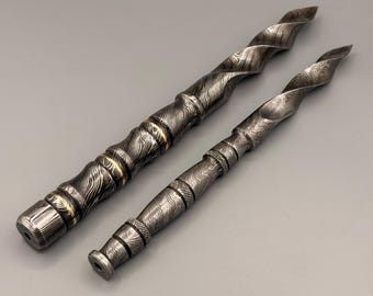Handmade Damascus Steel Dagger Pair Blade Brass Lines Twisted Dagger Survival Knife EDC Gift
