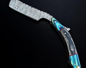 Handmade Damascus Steel Straight Razor, Pakka Wood Handle