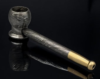 Unique Damascus Steel Pipe with Brass, Handmade Smoking Pipe, Custom Gift for Him, Father’s Day, Christmas Gift, Groomsmen Gift