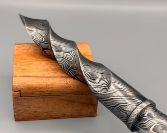 Hand Forged Damascus Steel Tri Dagger Blade - Brass Twisted Pattern Dagger Unique EDC Gift