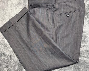 Towncraft Suit Trousers Men 36 Charcoal Grey Pinstripe Vintage Cuffed Pants