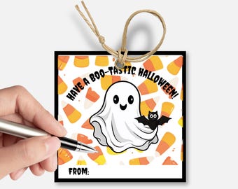 Printable Halloween Favor Gift Tags, Boo Ghost & Candy Corn Treat Bag Tags, Halloween Party Favor, Spooky Gift Tags, Classroom Party