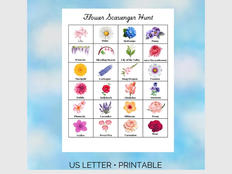 Flower Scavenger Hunt Printable | Spring Nature Walk Activity for Kids ...