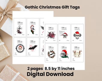 Gothic Christmas Gift Tags Printable | Modern Spooky Christmas Tag Set