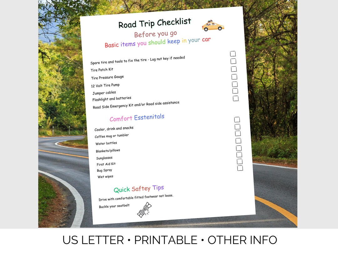 Road Trip Printable Checklist - Etsy