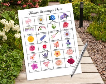 Flower Scavenger Hunt Printable | Spring Nature Walk Activity for Kids | Garden Party Game | Outdoor Preschool Learning