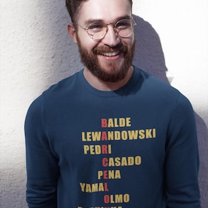 Barcelona Fan Apparel, Barcelona Players Lineup Shirt, Gift for Football Lovers Unisex Adult and Youth Pullover Crewneck Sweater Sweatshirt