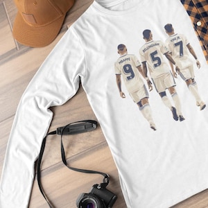 Real Madrid Long Sleeve Shirt | Mbappe Bellingham Vinicius Jr | Soccer Fan | Football Trio Graphic Tee | Unisex Shirt | Soccer Player Shirt
