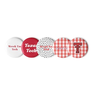 Set of cute and trendy Texas Tech pin buttons. Perfect for game-days and college events!