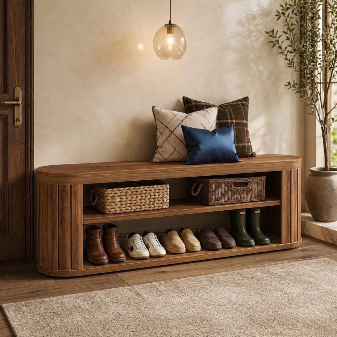 Entryway Bench With Shoe Storage Farmhouse Wooden Bench - Etsy