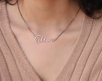 Silver Name Necklace, Custom Personalized Necklace Gift for Her, Birthday Gift, Nameplated Necklace Gift for Teacher CHristmas or Grandma