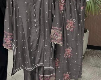 Pakistani Farshi Shalwar Kurta Dress, Printed Shirt, Chiffon Dopatta, Medium #khaadi #eidwear