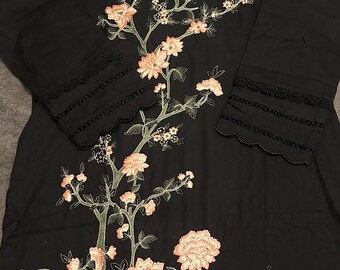 Embroidered Pakistani Suit: Junaid Jamshed, Floral Printed Shawl, Medium