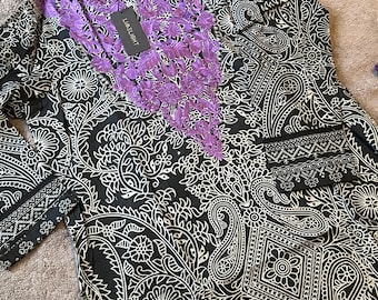 Embroidered Pakistani Kurta Shalwar Suit: Printed Limelight Dress (Medium)