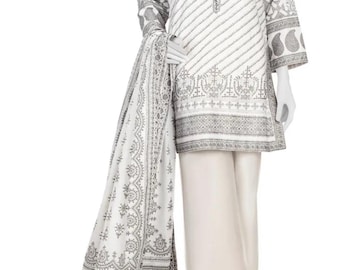 Block Printed Pakistani Suit: Shalwar Kameez Dupatta, Junaid Jamshed Medium