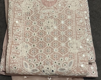 Embroidered Pakistani Suit: Powder Pink Chiffon Dupatta, Medium