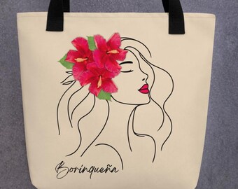 Borinqueña Tote Bag, Flor de Maga Fabric Bag, Boricua Women's Bag, Puerto Rico Eco Bag, Reusable Bag, Boricua Gift, Beach bag, Flor de Maga