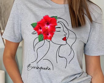 Borinqueña Amapola T-shirt, Boricua Women's T-shirt, Puerto Rico Shirt, Boricua Women's Gift, Island Pride, Boricua Women, Hibiscus flowers