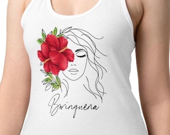 Borinqueña tank top with Maga flower, racerback style tank top for Boricua women