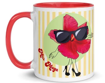 Miss Maga coffee mug. Mug with a Maga flower design, available in various colors. Ideal Puerto Rican gift. Mug with a Puerto Rican phrase.