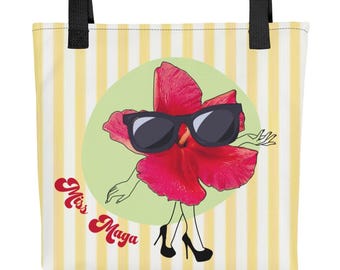Miss Maga de Puerto Rico fabric bag, Tote bag with maga flower, Reusable bag with Puerto Rican design.
