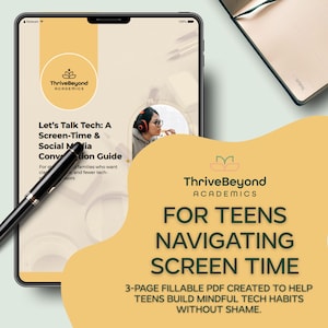 Screen Time Awareness Guide for Teens, Social Media Self-Check PDF, Mental Health Reflection Prompts, 3-Page Digital Conversation Tool