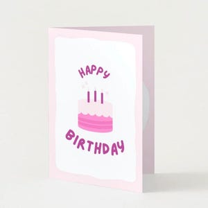 Jolie carte d'anniversaire ballon rose étoiles - carte HBD amusante pour enfants, filles, adolescents - téléchargement imprimable