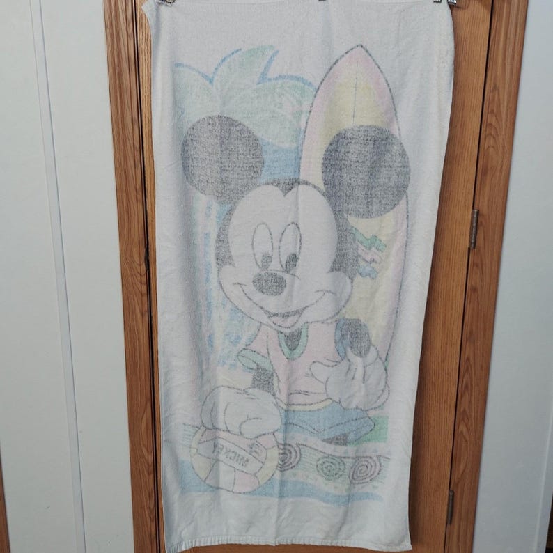 Vintage Disney Mickey Mouse Beach Towel 90s Surf Surfboard Franco Cotton USA image 5