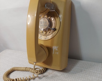 Vintage ITT Rotary Wall Phone Harvest Gold Yellow 554 1984 Landline Telephone