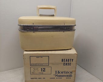 Vintage Samsonite Horizon Beauty Case French White 3512 Vanity Train Case Box