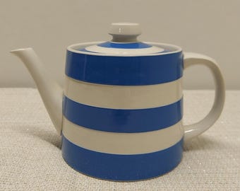 TG Green Cornish Kitchenware teapot Judith Onions England Ceramic Blue Stripe