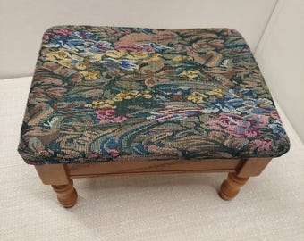 Powell Floral Tapestry Footstool Wood Storage Ottoman C810-FS Oak Finish