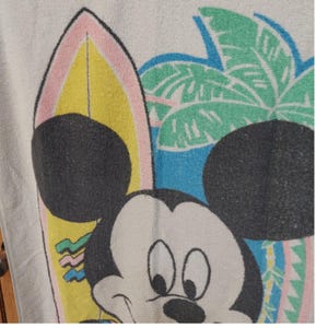 Vintage Disney Mickey Mouse Beach Towel 90s Surf Surfboard Franco Cotton USA image 2