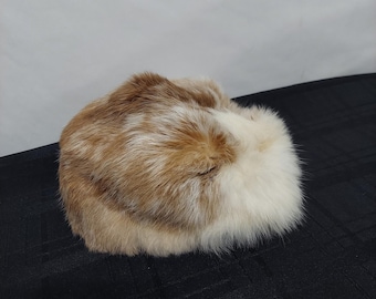 Vintage Genuine Fur Pillbox Hat Two Tone Brown White Winter Statement Accessory