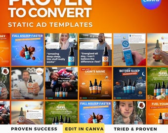 Social Media Templates, Supplements, Vitamins, Instagram Ads, Ads made for Canva.