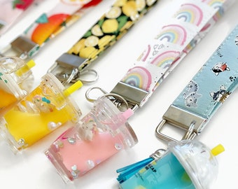 Keychain Wristlet / Boba tea Key Fob / Fabric Wristlet Keychain / Fabric Keychain / Keychain Fob / Wrist Keychain / Key Ring / Key chain