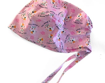 Kitty Scrub Cap for Men/Women, cat Scrub Hat/ unisex scrub cap / Medical scrub cap / surgical cap / Dental scrub