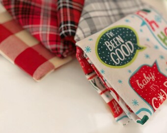 Christmaw fabric bundle , fat quarters , flannel fabric, quilting supplies, Xmas fabric, cute fabric,  fabric , plaid fabric