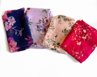Floral chiffon fabric , floral fabric bundle , half yard  , chiffon fabric, fabric supplies,  fabric bundle, flowers ,