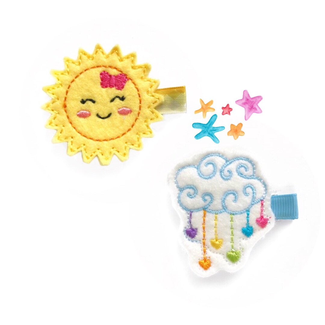 Sun and Cloud Felt Hair Clip / Non Slip Hair Clip / Girl Hair Clip