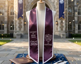 Custom Embroidered Text Logo Graduation Stole, Personalized Graduation Embroidered Sash with Name, Class of 2026 Graduation Stole, Gift