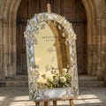 Custom Faux Stained Glass Wedding Welcome Sign, Mirror Acrylic Floral Decor, Personalized Luxury Wedding Entrance Sign product logo