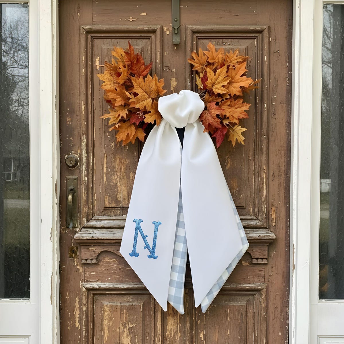 Custom Monogram Wreath Sash, Blue Hydrangea Ginger Jar, Chinoiserie Embroidery - Etsy
