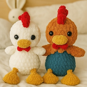 Patrón de pollo a crochet en PDF – Patrón de gallina y gallo amigurumi – Descarga instantánea – Decoración de animales de granja