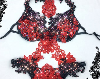 Black/red WBFF theme bikini.