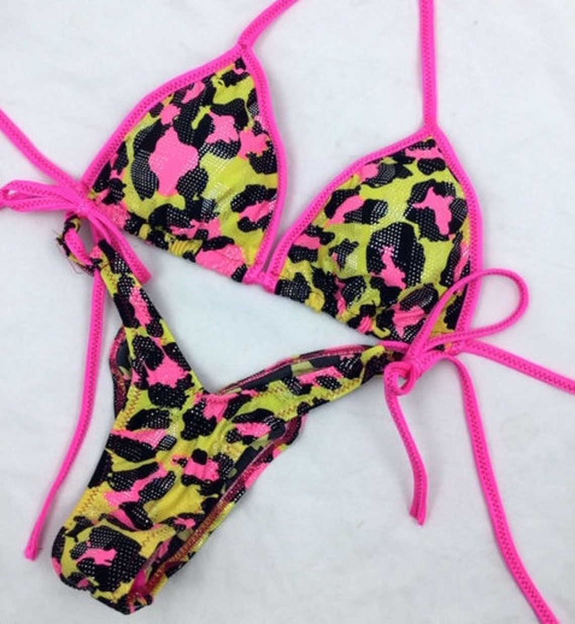 Pink/yellow or Orange/pink Metallic Cheetah Print Bikini - Etsy