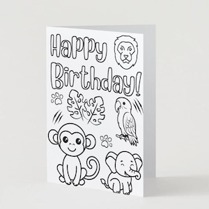 Biglietto di auguri interattivo a tema giungla / Deliziosa attività di colorazione