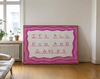 Fun and Games Pink Typography Art Print: Playful Home Decor (Digital Download 24x18 in